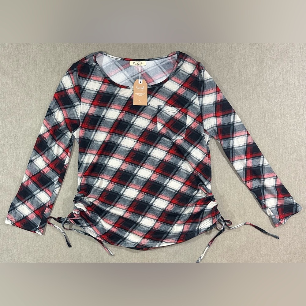 Cyanstyle Plaid Long Sleeve Plus size Top SIZE 2XL